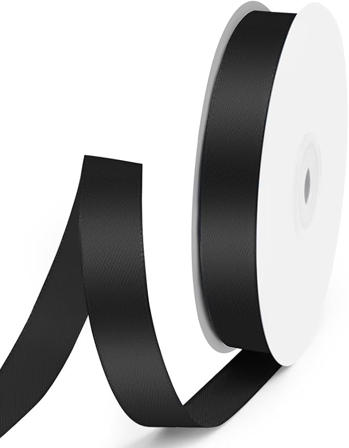 5/8" x 50 Yards Satin Ribbon - Black Silk Ribbon with Spool - Ideal for Gift Wrapping, Floral Bouquets, Crafts, Wedding Party Decorations, Christmas and Sewing Projects
