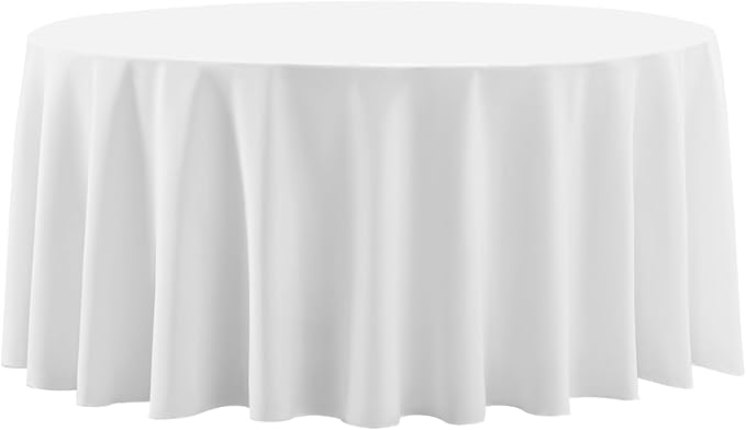 Round Tablecloth 120 Inch 1Pack White Tablecloths Washable Decorative Linen Polyester Table Clothes Cover for Dining Table Banquets Buffet Parties and Wedding