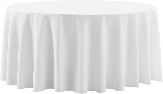 Round Tablecloth 120 Inch 1Pack White Tablecloths Washable Decorative Linen Polyester Table Clothes Cover for Dining Table Banquets Buffet Parties and Wedding