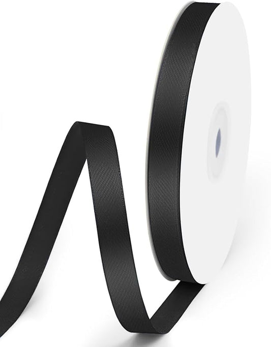 3/8" x 50 Yards Satin Ribbon - Black Silk Ribbon with Spool - Ideal for Gift Wrapping, Floral Bouquets, Crafts, Wedding Party Decorations, Christmas and Sewing Projects