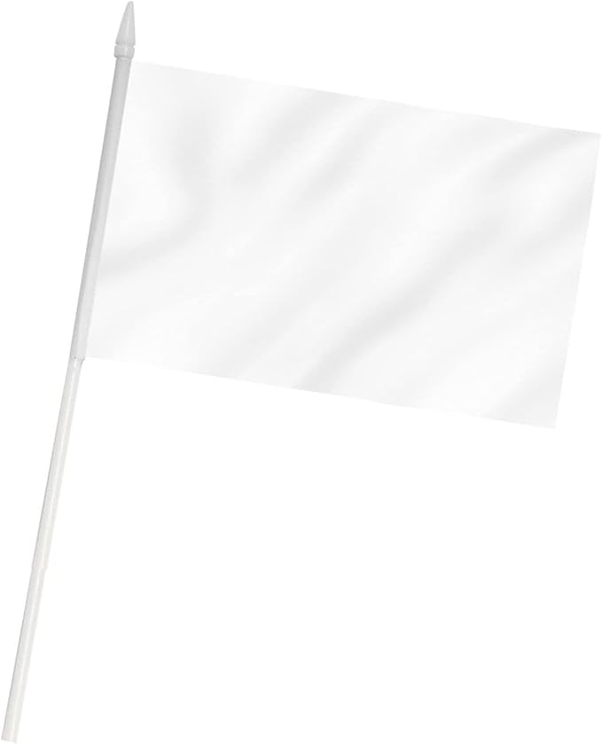 White Mini Flag 100 Pack - Hand Held Small Miniature Solid White Blank Flags on Stick - Fade Resistant & Vivid Colors - 5x8 Inch with Solid Pole & Spear Top