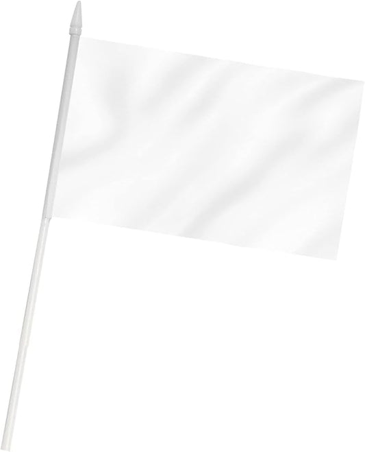 White Mini Flag 100 Pack - Hand Held Small Miniature Solid White Blank Flags on Stick - Fade Resistant & Vivid Colors - 5x8 Inch with Solid Pole & Spear Top