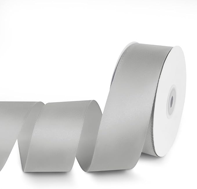 1-1/2" x 50 Yards Satin Ribbon - Silver Silk Ribbon with Spool - Ideal for Gift Wrapping, Floral Bouquets, Crafts, Wedding Party Decorations, Christmas and Sewing Projects