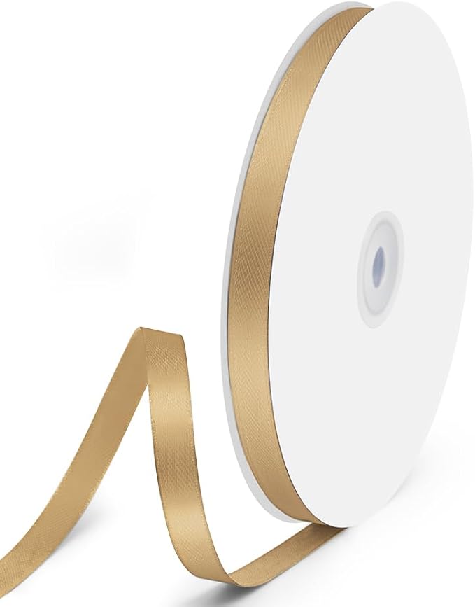 3/8" x 100 Yards Satin Ribbon - Champagne Gold Silk Ribbon with Spool - Ideal for Gift Wrapping, Floral Bouquets, Crafts, Wedding Party Decorations, Christmas and Sewing Projects