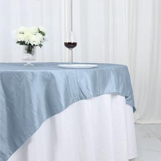 Tableclothsfactory 72"X72" Dusty Blue Accordion Crinkle Taffeta Table Overlay, Square Tablecloth Topper