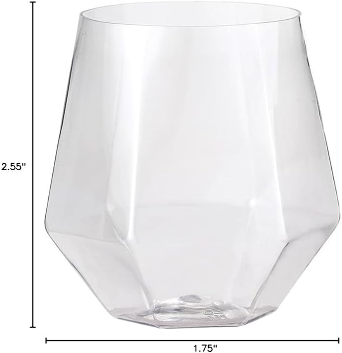 32pcs 12oz Disposable Wine Glasses Plastic Wine Glass Clear Plastic Stemless Unbreakable Shatterproof Glassware Recyclable Diamond Design