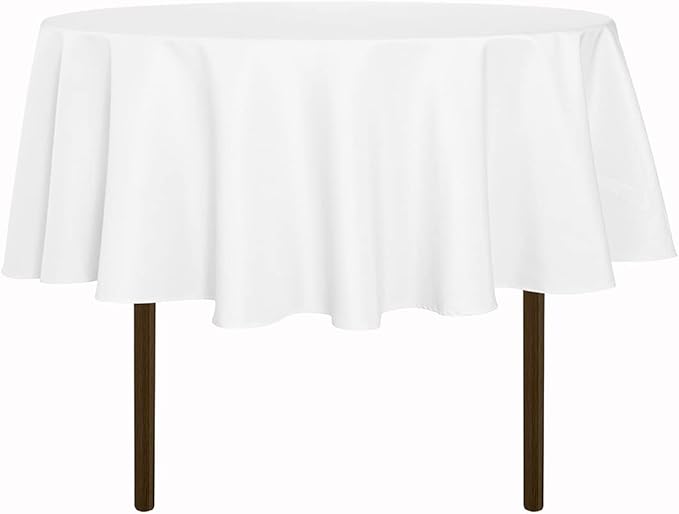 sancua Round Tablecloth - 48 Inch - Water Resistant Spill Proof Washable Polyester Table Cloth Decorative Fabric Table Cover for Dining, Buffet Parties and Camping, White(Fits 20-36 Inch Tables)