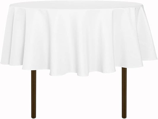 sancua Round Tablecloth - 48 Inch - Water Resistant Spill Proof Washable Polyester Table Cloth Decorative Fabric Table Cover for Dining, Buffet Parties and Camping, White(Fits 20-36 Inch Tables)