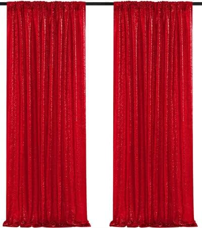 Poise3EHome Red Sequin Backdrop Curtain,4 Pieces 3FT x 8FT Glitter Panels for Christmas Wedding Party Background Decoration