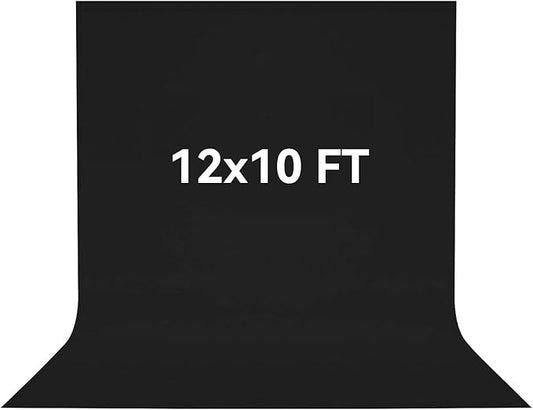 12x10 FT Black Backdrop Background, 100% Polyester Photography Backdrop Screen Foldable Washable Black Screen for Professional Photo Studio Photoshoot Portraits Party