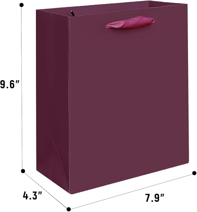 Gcardist Deep Purple Gift Bags with Tissue Paper for Wedding, Birthday, Party Supplies-7.9"x4.3"x9.6" Medium Size Cardboard Gift Bags（5pcs Bags +10pcs Tissue Paper ）