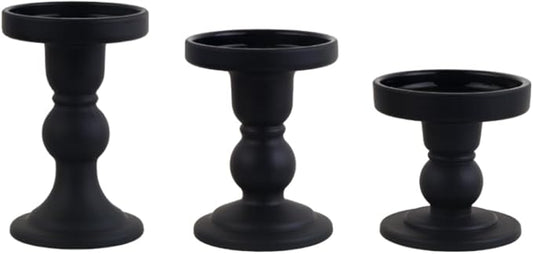 3-Piece Set of Black Glass Candlestick, Crystal Candlestick Holder Holder and Conical Candle, Christmas Candle Holder Decoration, Family Living Room Wedding Candle Holder (black1set)