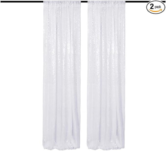 White Sequin Backdrop Curtain - 2FTx8FT 2 Panels Glitter for Parties, Wedding, Baby Shower
