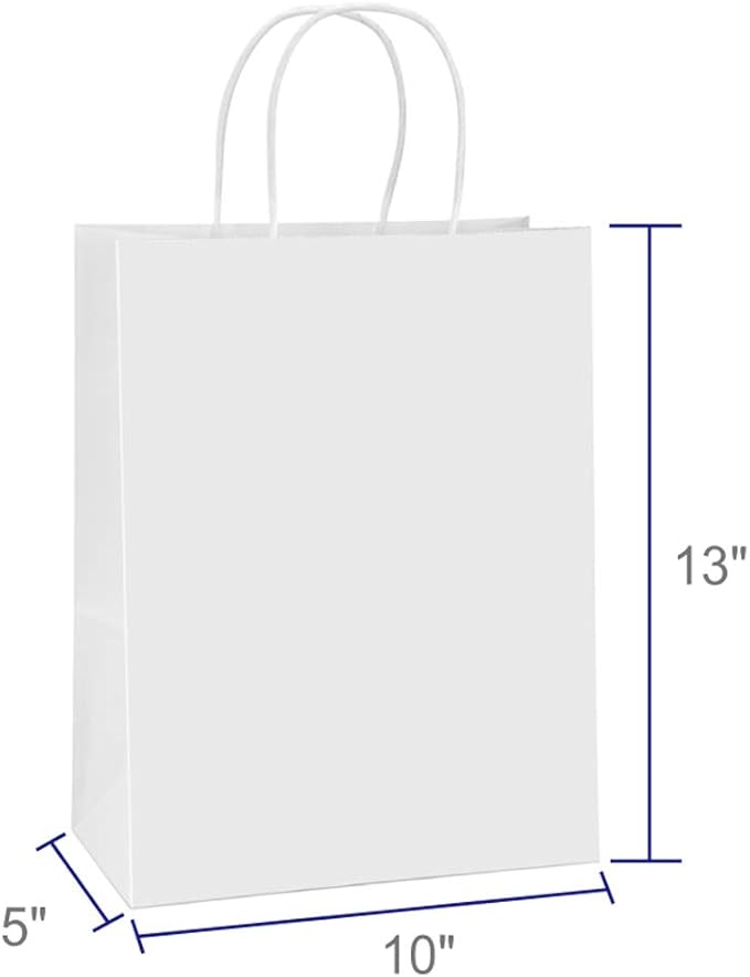 BagDream Paper Shopping Bags 10x5x13 100Pcs White Kraft Gift Bags with Handles Bulk, for Shopping, Merchandise, Retail, Party Favor, Gifts, Take-out, Recyclable Paper Sacks