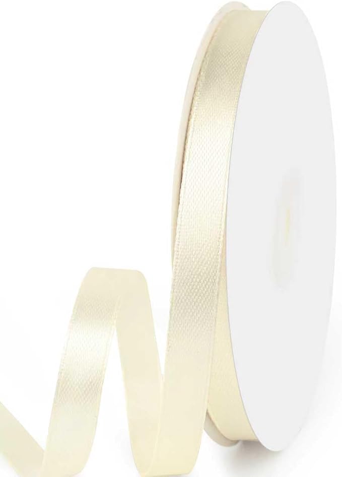 3/8" x 50 Yards Satin Ribbon - Ivory Silk Ribbon with Spool - Ideal for Gift Wrapping, Floral Bouquets, Crafts, Wedding Party Decorations, Christmas and Sewing Projects