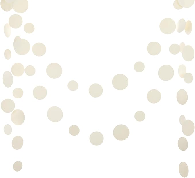 Beige Neutral Party Garland - Multi-Size Circles (3''/2.5''/2'') for Birthday Wedding Baby Shower, 10ft/Strand with 30 Dots, 2 Pack
