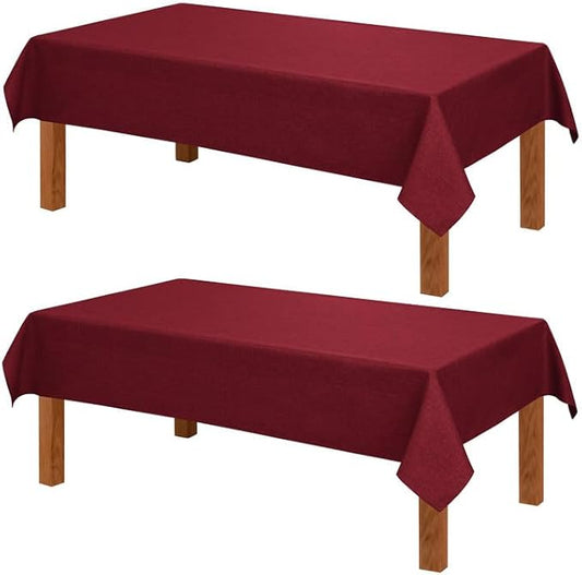 Hiasan 2 Pack Faux Linen Red Rectangle Tablecloth - Wrinkle and Stain Resistant Washable Table Cloth for Kitchen Dining Room Holiday Table Cover for Party Dinner, 60 x 120 Inch