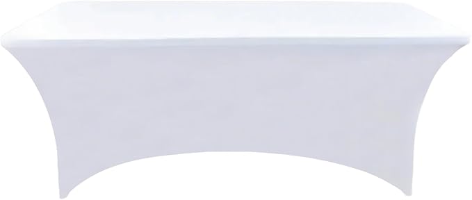 2-Pack 6ft White Spandex Table Covers for Rectangle Standard Folding Tables - Wrinkle Resistant Stretch Tablecloths - Ultimate Fitted Table Protector for Parties, Trade Shows, Banquet