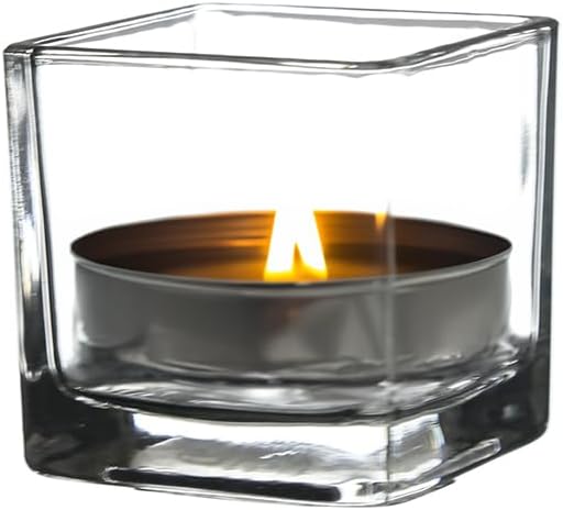 WGV 2 Inch Tea Light Votive Candle Holder, Clear, Square Cube 2”x2”, Small Tiny Bulk, Home Décor, Table Top, 24 Pcs