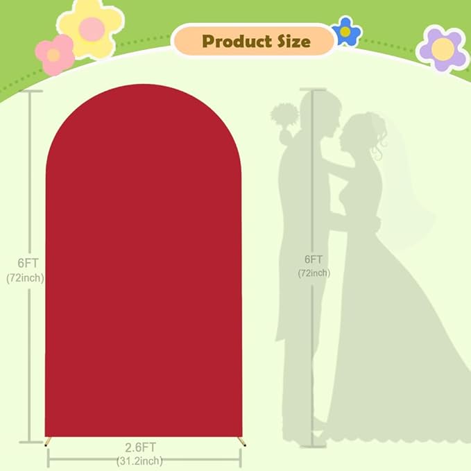 Red Arch Cover 6FT Spandex Wedding Arch Stand Covers Burgundy Arched Backdrop Cover Arch Covers Stretchy Backdrop for Wall Panels Chiara Back Drop Cover Baby Shower Balloon Party Decorations