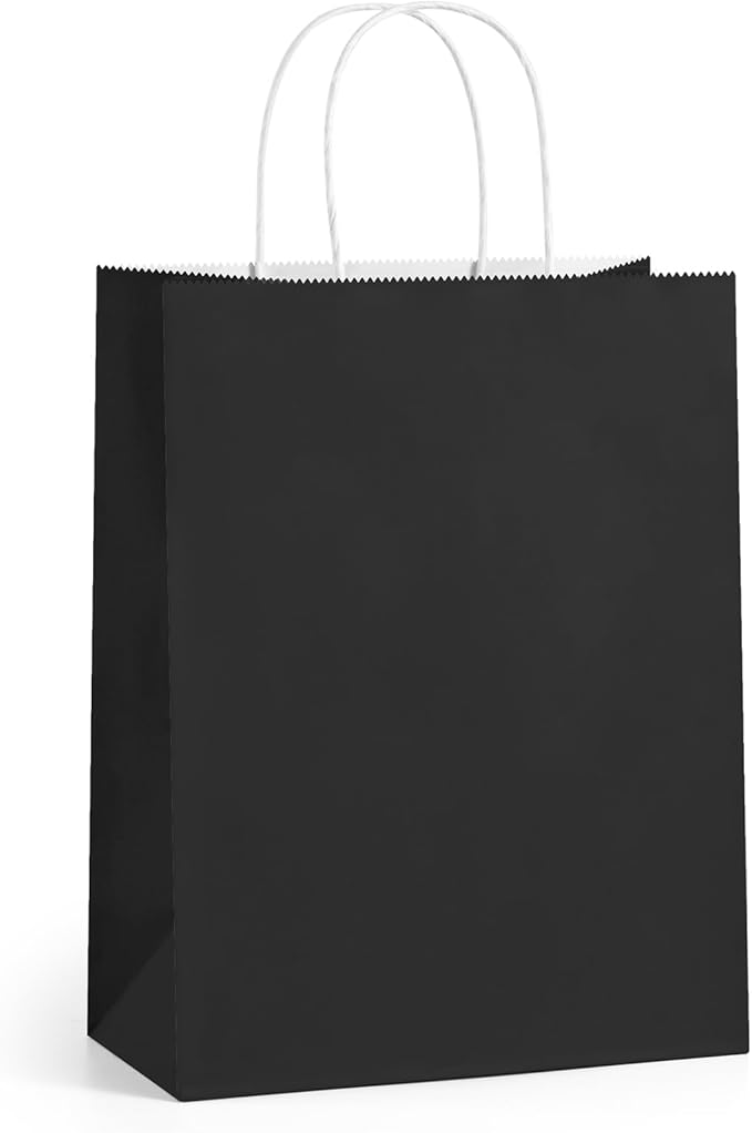 BagDream Black Gift Bags 8x4.25x10.5 100Pcs Kraft Paper Bags with Handles Bulk for Wedding, Party Favor, Grocery, Shopping, Retail, Merchandise Medium Paper Gift Sacks