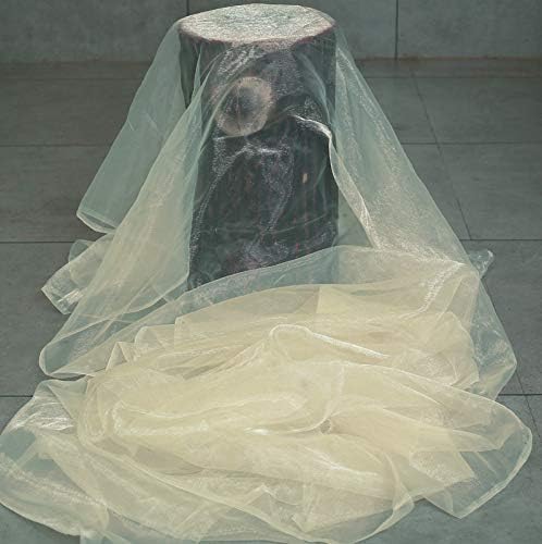 VDS Cream Organza Fabric, 50 Yards Continuous, 45” Wide, Wedding Party Decoration Iridescent Crystal Sheer Shiny Organza Tulle Bridal Dress DIY Crafts Costume Sewing Backdrop Arch Cloth