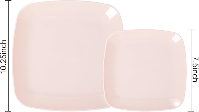 PULOTE 60PCS Pink Square Plastic Plates Disposable - Premium Quality Pink Set Include 30 Dinner / 30 Dessert Plates for Party,Wedding & Mother’s Day