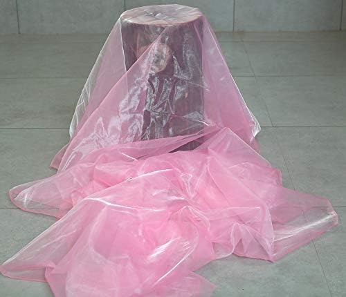VDS Pink Organza Fabric, 5 Yards Continuous, 45” Wide, Wedding Party Decoration Iridescent Crystal Sheer Shiny Organza Tulle Bridal Dress DIY Crafts Costume Sewing Backdrop Arch Cloth