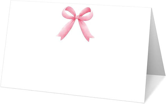 25 Pink Bow Place Cards for Table Seating, Watercolor Wedding Name Place Card, Tent Cards for Birthday Bridal Shower Baby Shower Reception Dinner Party Decorations -A23