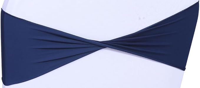 MDS Pack of 250 Spandex Chair Sashes Bows Elastic Stretch Dining Chair Bands Ties Without Slider Buckle Universal fits for Wedding Baby Shower Birthday Party Banquet Event Decoration - Navy Blue