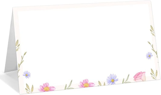 25 Pack Flower Place Cards, Editable Name Cards for Table Setting, Tent Cards Food Label for Dinner Party, Bridal Shower, Wedding, Baby Shower and Events -T06