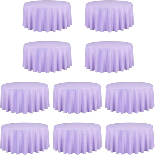 LTC LINENS 10 Pack 120 Inch Round Tablecloth Lavender for 60 Inch Round Table - Bulk Round Table Cover - Washable, Wrinkle Resistant Polyester Fabric Cloth for Wedding, Party