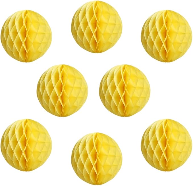 8pcs 8inch Paper Honeycomb Balls Decorative Tissue Pom Poms Flower Art Hanging Balls for Birthday Wedding Nursery Baby Shower Home Decor (8inch, Yellow)