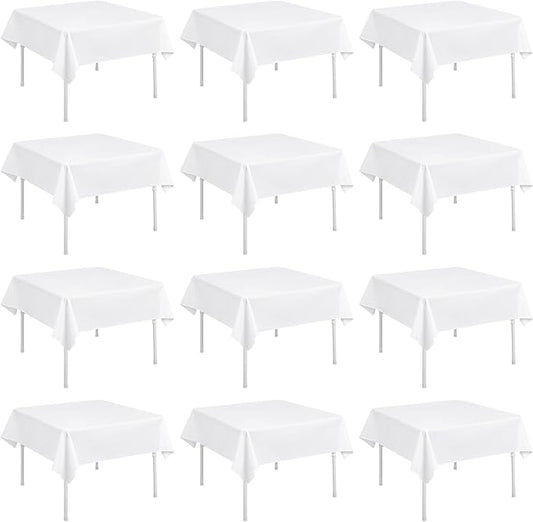 fani 12 Pack Square Tablecloth 52 x 52 Inch, White Tablecloth for Square Table, Washable Polyester Table Cloth, Fabric Table Cover for Wedding Parties Restaurant Buffet