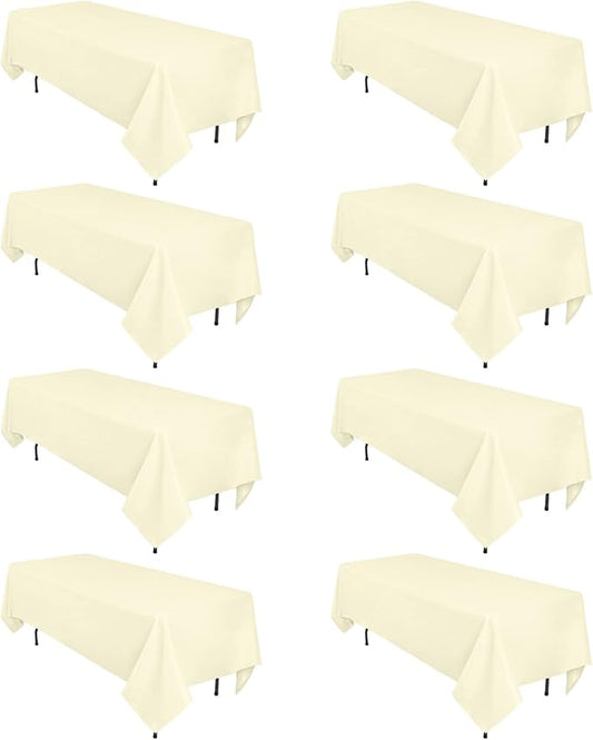 8 Pack Beige Tablecloth 60 x 102 Inch Rectangular Tablecloths for 6 Foot Rectangle Tables, Wrinkle Resistant Beige Table Cloth Washable Polyester Fabric for Buffet Wedding Party Banquet