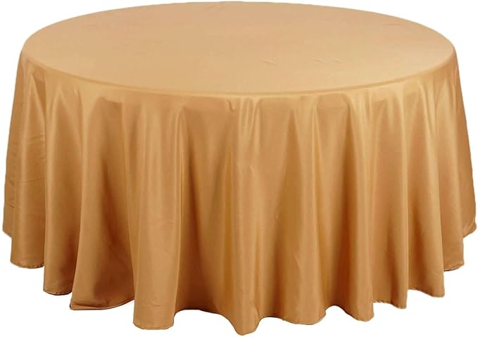 Efavormart Round Tablecloth, 132 Inch Stain & Wrinkle Resistant Washable Table Cloth, Decorative Polyester Fabric Table Cover for Banquet, Wedding, Dining- Gold