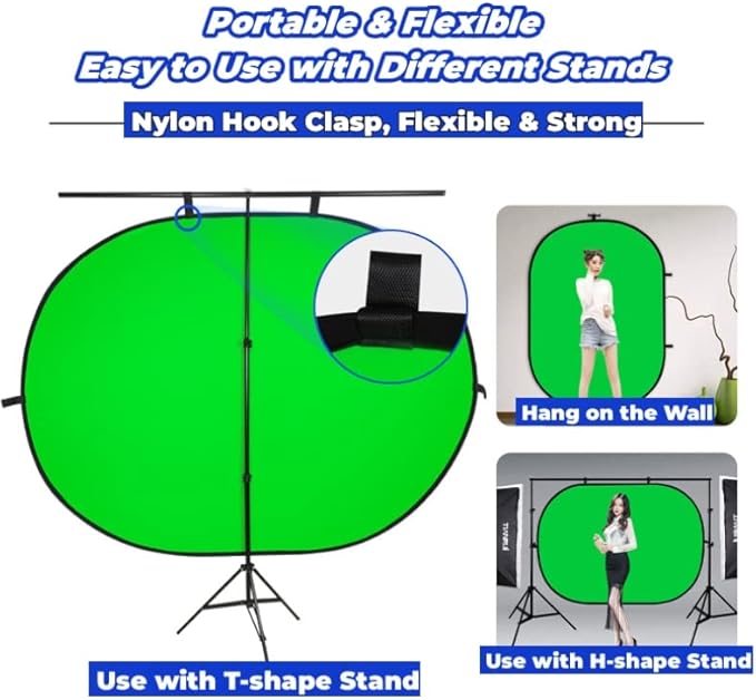 Blue Green Screen Backdrop Double Sided Collapsible Greenscreen Backdrop with Carrying Bag,Portable Pop Up Green Screen Background for Streaming Webcam, Blue & Green 59.1 * 78.7"