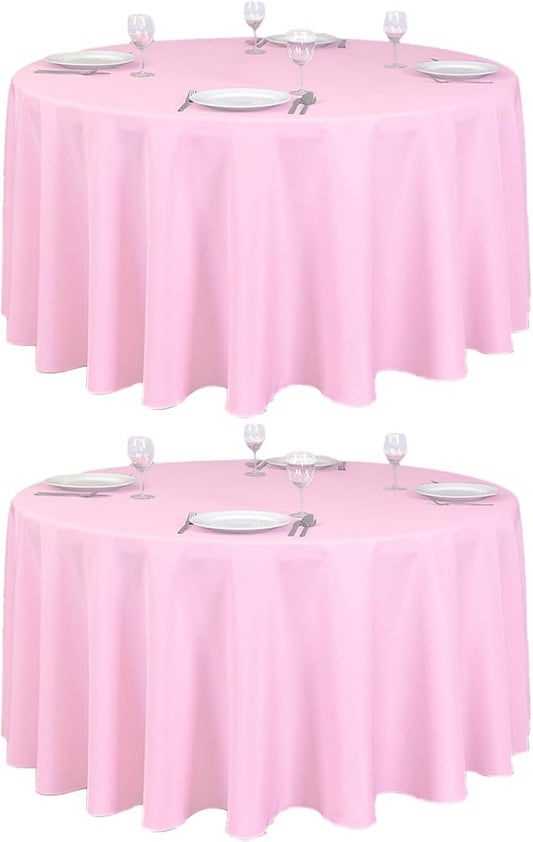 LTC LINENS 2 Pack 120 Inch Round Tablecloths Pink - Great for 60 Inch Round Table Floor Length - Wrinkle Resistant Polyester Fabric Cloth for Party, Baby Shower