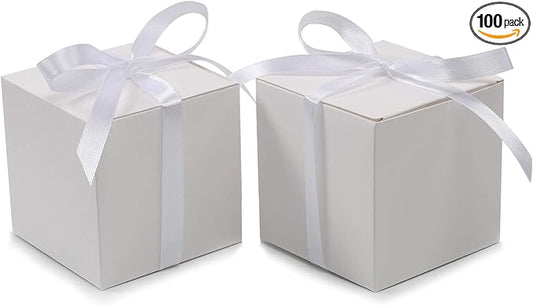 COTOPHER 100pcs Small Gift Boxes, Favor Boxes 2x2x2 inches Paper Gift Boxes with Ribbons Candy Box for Wedding Favors Baby Shower Bridal Shower Birthday Party (White)