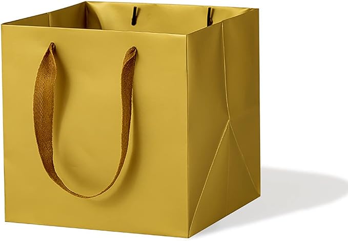 Gold Paper Gift Bag Small Square Bottom Paper Bags with Handles(Gold, 6 x 6 x 6 in, 10 CT)