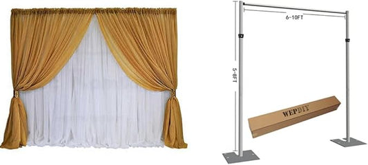 Portable Pipe and Drape Heavy Duty Backdrop Stand, ADJ Metal Frame and Heavy Metal Base for Wedding, Birthday Party, Photography Backdrop(Tall-8FT & CrossBar-10FT)