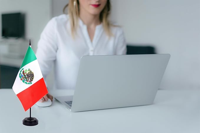 WXTWK 2 Pack Mexico Flag Mexico Deluxe Desk Flag Set - Mini Small Mexican Table Office Flags with Black 12" Solid Pole Stand Base Classroom Meeting Desktop Decorations