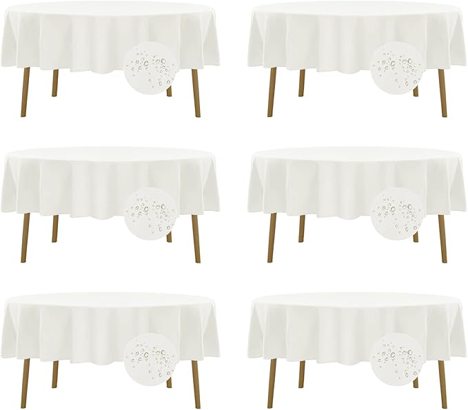Fokitut 6 Pack Waterproof Round Tablecloth, 90 Inch, Stain Resistant and Wrinkle Polyester Table Cloth, Fabric Table Cover for Kitchen Dining, Wedding, Party, Holiday Dinner-Ivory