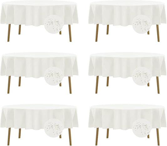 Fokitut 6 Pack Waterproof Round Tablecloth, 90 Inch, Stain Resistant and Wrinkle Polyester Table Cloth, Fabric Table Cover for Kitchen Dining, Wedding, Party, Holiday Dinner-Ivory