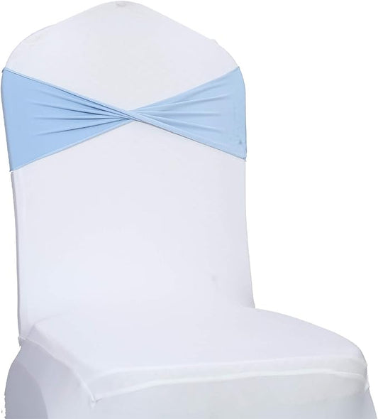VDS Pack of 25 PCS | Baby Blue | Spandex Chair Sashes Bows Without Buckle | Stretch Elastic Banquet Universal Folding Chair Band Tie with for Wedding Party Conference Celebration Event Decoration