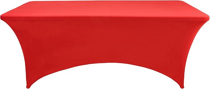 6-Pack 6ft Red Spandex Table Covers for Rectangle Standard Folding Tables - Wrinkle Resistant Stretch Tablecloths - Ultimate Fitted Table Protector for Parties, Trade Shows, Wedding