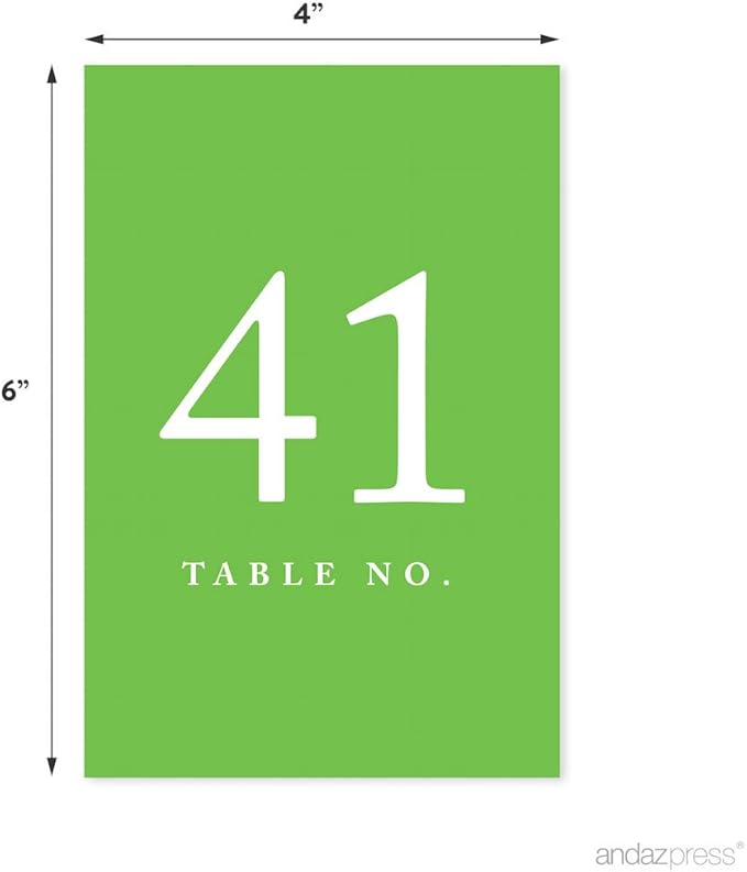 Andaz Press Kiwi Green Wedding Table Numbers 41-60, 4x6-Inches Table Number Cards For Wedding Reception, Table Number For Seating Chart For Wedding Reception, Restaurant, Classroom, Boda
