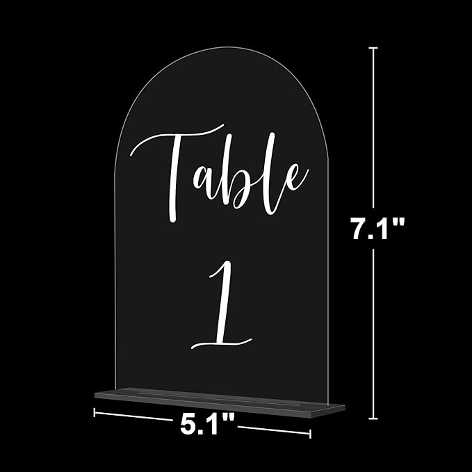 JOYIT Arch Wedding Table Numbers 1-20 with Stands – 5" X 7" Acrylic Table Signs with Clear Background White Text, Perfect Acrylic Table Numbers for Wedding Receptions, Parties, Anniversaries, and Events