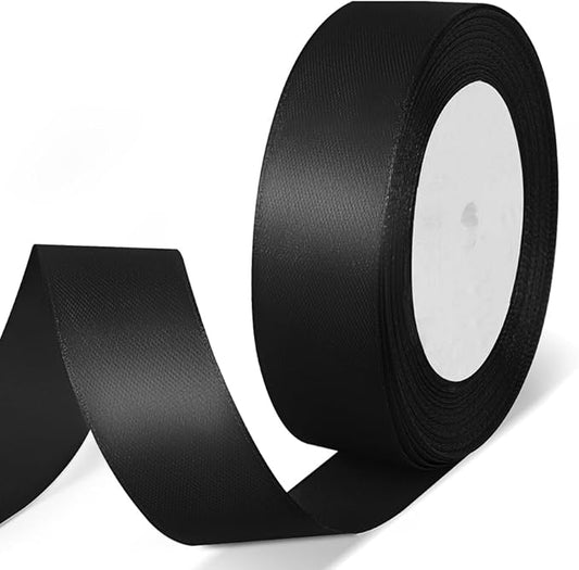 1" x 25 Yards Satin Ribbon, Black Silk Ribbon Ideal for Gift Wrapping, Floral Bouquets, Crafts, Wedding Party Decorations, Christmas and Sewing Projects