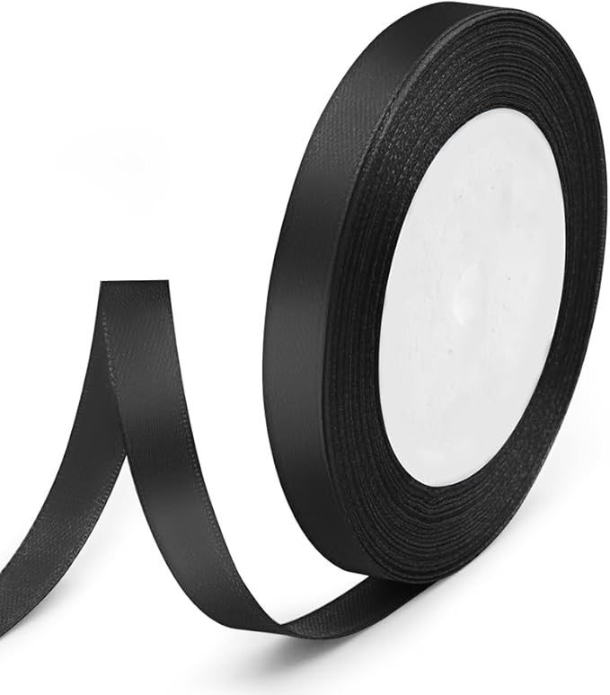 3/8" x 25 Yards Satin Ribbon, Black Silk Ribbon Ideal for Gift Wrapping, Floral Bouquets, Crafts, Wedding Party Decorations, Christmas and Sewing Projects